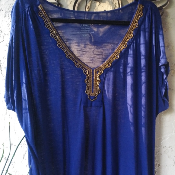 IZOD Cobalt Blue Top with Gold Trim - Picture 2 of 7